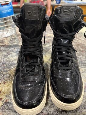 Nike Black Patent Leather High-Top Sneakers with Cream Sole